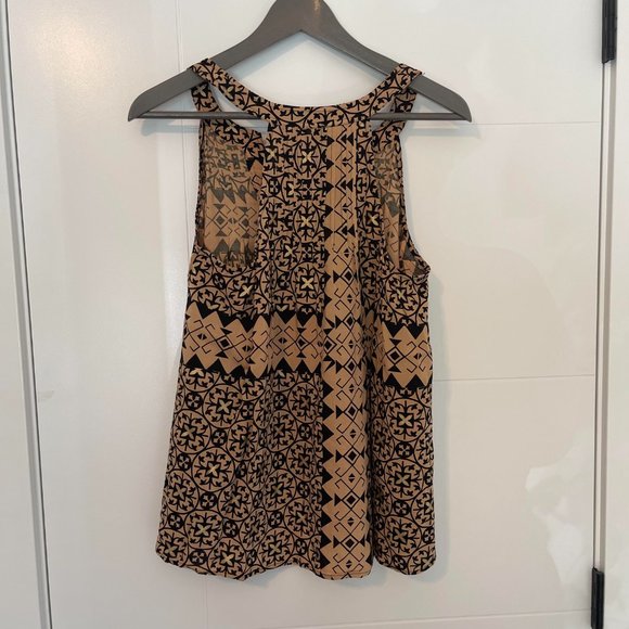 Anthropologie Plenty by Tracy Reese tank blouse beige black pattern small  EUC - Picture 8 of 8